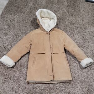 J PERCY for Marvin Richards Tan Leather Suede Hooded Zipper Coat Womans XS